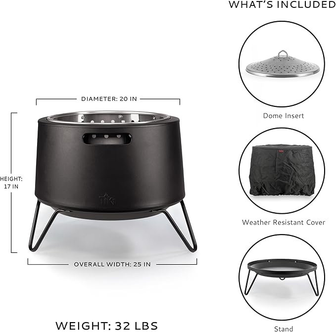 TIKI 20-Inch Smokeless Social Fire Pit Portable Outdoor Fire Pit with Removable Ash Base Stand &amp Cloth Cover – Modern Wood Burning Fire Pit for Patio Backyard and Gatherings