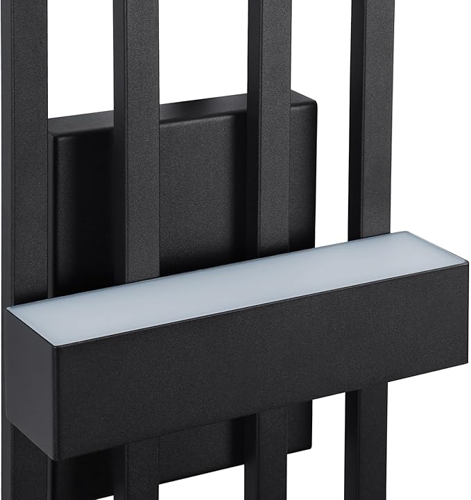 LamQee 25.6 Inch Modern Outdoor Wall Lights Integrated LED 1200LM Large Exterior Lighting Fixture Dual Rectangle Outdoor Sconce Black Metal Wall Mount Porch Light Outside Lamp for House Garage Patio