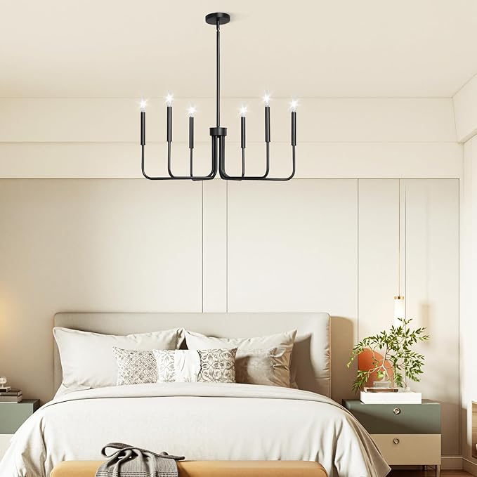 VEVOR 6-Light Chandelier Metal Farmhouse Chandelier Adjustable Height Dining Room Hanging Light Fixture for Ceilings Modern Chandelier for Bedroom Foyer Hall Kitchen Living Room and Entryway