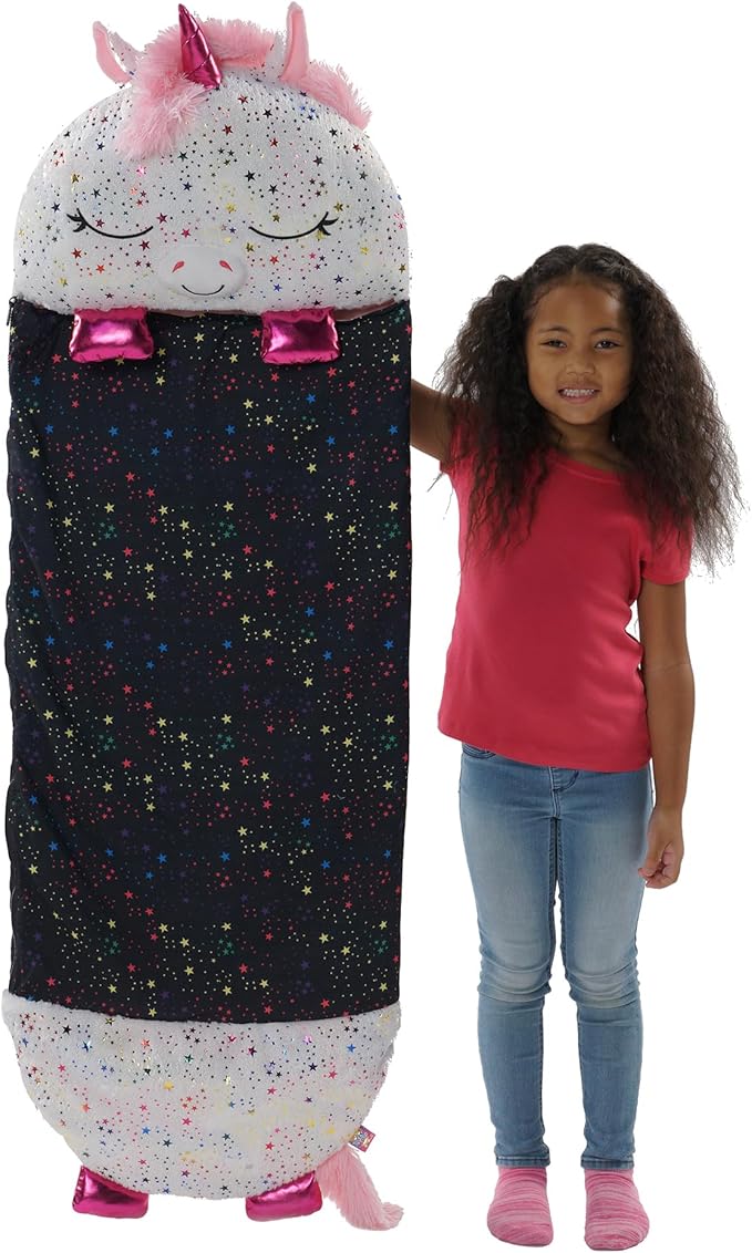 Happy Nappers Pillow &amp Sleepy Sack- Comfy Cozy Compact Super Soft Warm All Season Sleeping Bag with Pillow- Medium 54” x 20” Shimmer Unicorn