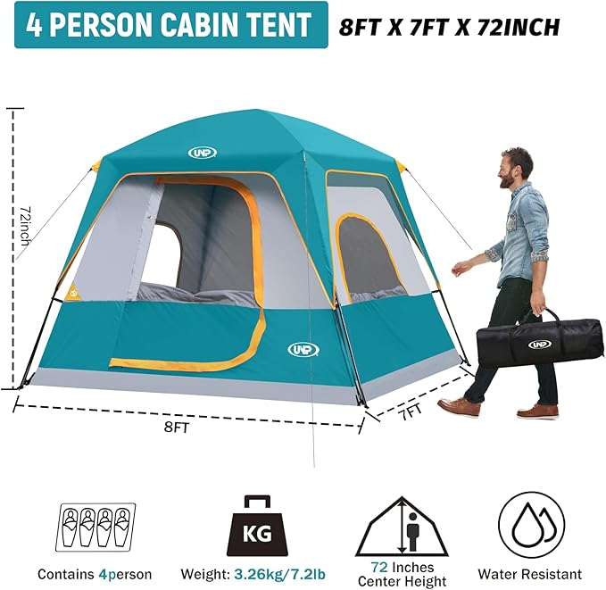 UNP 2/4/6/8 Person Tent Portable Cabin Tent Camping Tent 4-Person Easy Set Up Waterproof with Top Rainfly for Outdoor Camping/Hiking