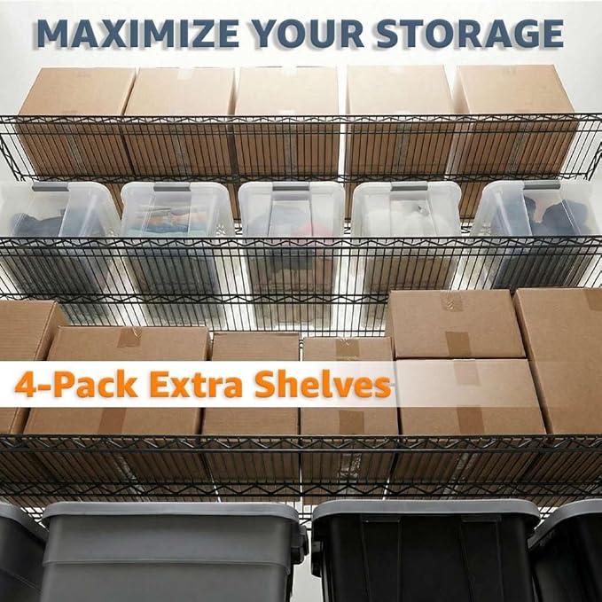 4-Pack Heavy Duty 18x30 Wire Shelf Black Epoxy 600 lb Load Capacity Industrial Storage Unit