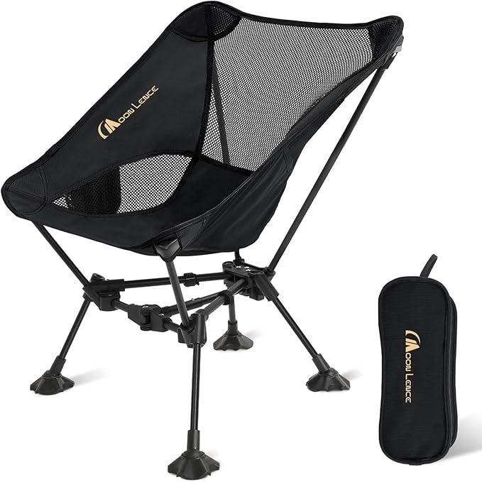 MOON LENCE Portable Camping ChairLightweight Backpacking Hiking ChairsCompactFoldablewith Anti-Sinking Large Feet for Beach330 lbs Capacity (Black Standard)