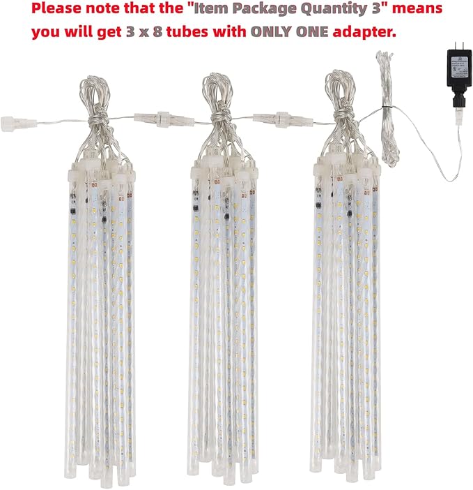 LJLNION 24 Tubes Meteor Shower Lights Outdoor Icicles Christmas Decor 12 Inch 864 LED Snow Falling Connectable Raindrop Lights Xmas Wedding Party Tree Holiday Decoration Warm White