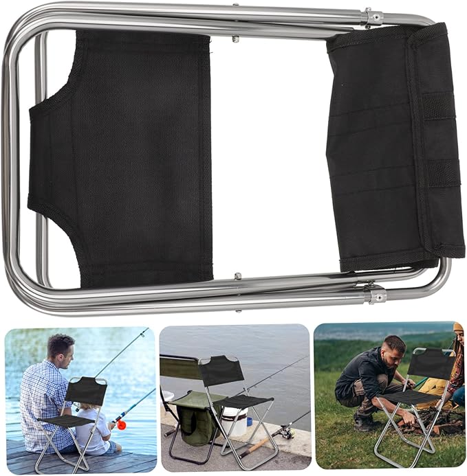 Yardwe Multi-Function Camping Fishing Chair Black Portable Beach Lounge Stool Lightweight Sturdy Folding Stool