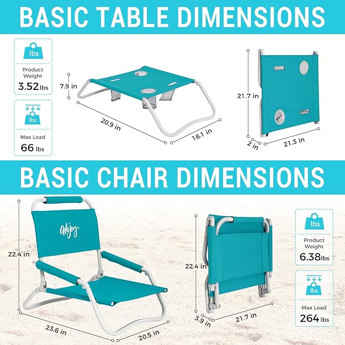 #WEJOY 2-in-1 Beach Chairs &amp Table Set Lightweight &amp Folding Backpack Beach Chairs for Outdoor Beach Lawn Camping Picnic Cyan