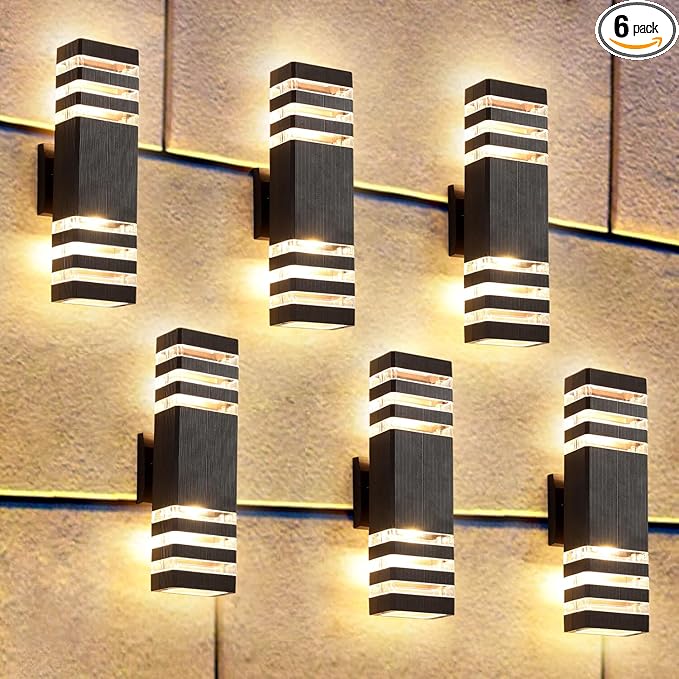 6 Pack Up and Down Wall Lights 14W IP65 3000K 1100LM Warm White Aluminum Outdoor Light Fixtures for Porch Patio Garage Waterproof