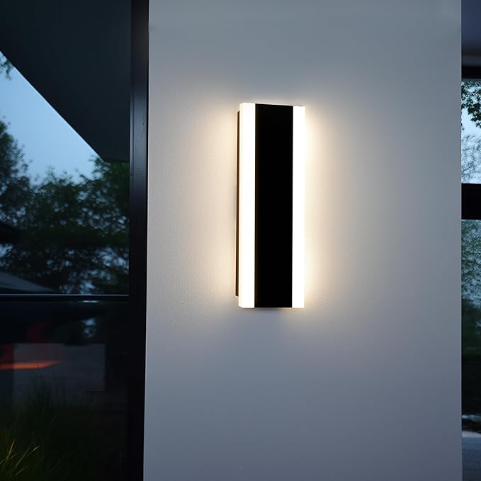 Outdoor Wall Light Fixtures Modern Long LED Wall Sconce Black Exterior Light Fixture Ip65 Waterproof Wall Lamp 12w 3000k Metal Rectangular Wall Lights For Villa PatioCourtyardPorch Bedroom11.8''