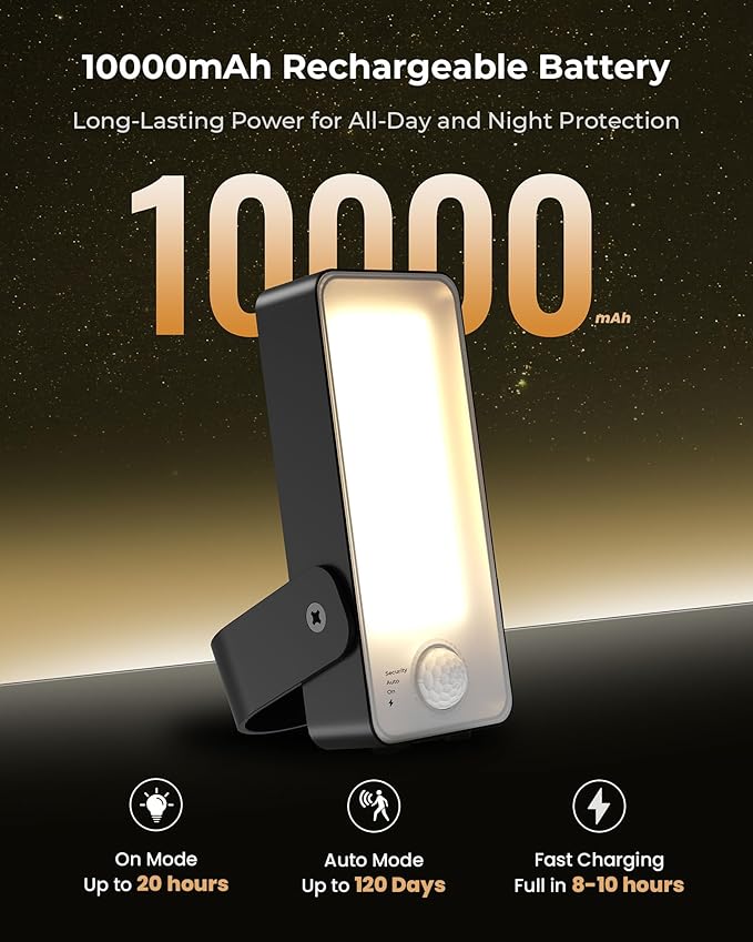 2 Pack Motion Sensor Outdoor Lights 10000mAh Rechargeable 600 Lumen Battery Operated Outdoor Wall Lights with 3 Modes 3 Colors IP65 Waterproof Outdoor Security Lights for Fences Garage Patio