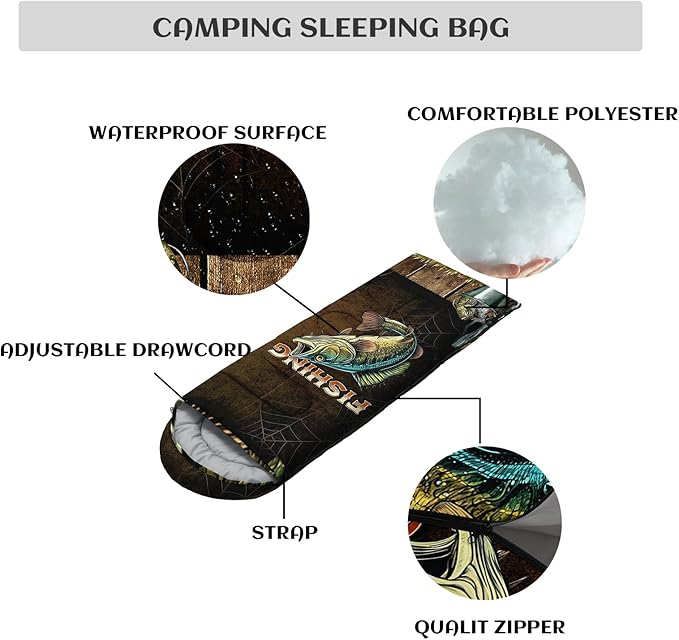 Sleeping Bags for Adults and Kids3D Printing Camping Sleeping Bag for Girls Boys Lightweight Waterproof Cold/Warm 3-SeasonOutdoor Travel with Compression Bags