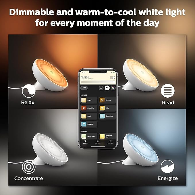 Philips Hue Bloom Smart Table Lamp White - White and Color Ambiance LED Color-Changing Light - 1 Pack - Control with Hue App - Works with Alexa Google Assistant and Apple Homekit