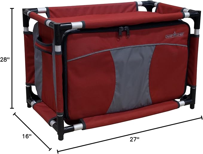 Camp Chef Sherpa Camp Table &amp Organizer Table top 27 x 17 Table Height 28 Brick