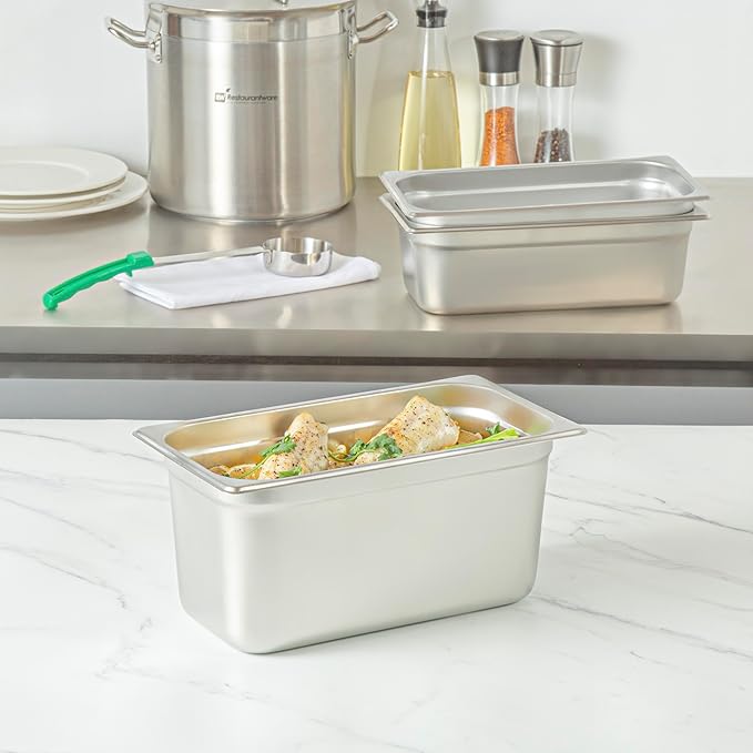 Restaurantware-Kitchen Tek 1/3 Size Steam Table Pan 1 Anti-Jam Steam Pan - Lid Sold Separately 6â€ Deep 24 Gauge Stainless Steel Freezable For Catering Event And Party