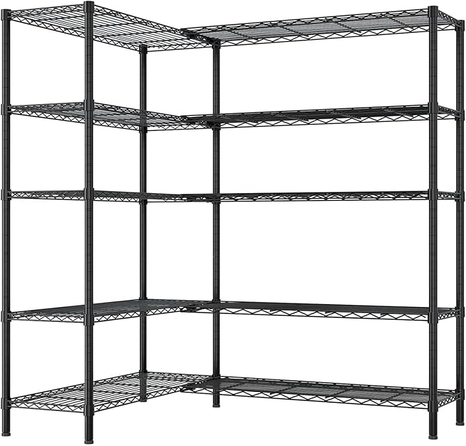 Home Storage Rack With Five Layers Of Double Row Shelves Adjustable Metal Shelf Units Black Powder Coating Flexible Interlayer Spacing Suitable For Retail And Exhibition Use (70 × 16 × 71) Inches