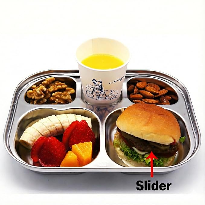 Korean Stainless Steel Divided Plates for Toddlers Kids Babies Premium 304 Electro-Polished No Black Residue BPA-Free 5-Compartment Food Tray Camping Picky Eaters Set of 2
