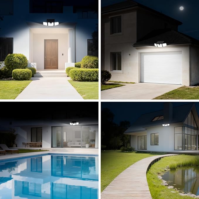 INCX Solar Motion Sensor Lights Outdoor 3 Heads Security Lights Solar Powered 156 LED Flood Light Motion Detected Spotlight for Patio Yard Garage Entryways IP65 Waterproof 4 Pack