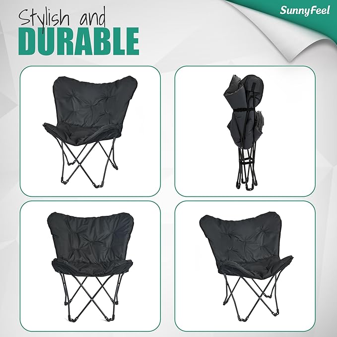 SunnyFeel Oversized XL Padded Camping Chair Outdoor Butterfly Chair Portable Folding Large Camp Lounge Chairs Padded Living Room Indoor Chairs Lawn Chairs for BeachTailgatingSport EventsPicnic