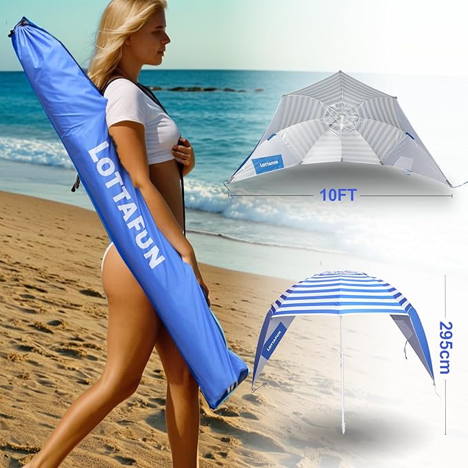 Beach Shelter Umbrella Premiere UPF 50+ Umbrella Shelter for Sun and Rain Protection for Adult (10-FootBlue Stripe)