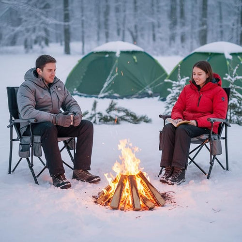 2 Pack Heated Camping Chair for Adults Outdoor Folding Heated Chair with Side Pocket and Cup Holder for Sports Lawn Hunting Picnics Patio Beach Power Bank Not Included