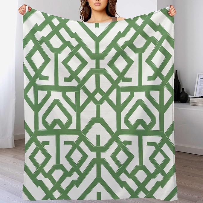 ArogGeld Imperial Trellis Geometric Green Warm Flannel Blankets Sage Green Geometric Stripes Luxury Plush Blanket for Gifts and Home Decoration 50x60in Christmas Housewarming Gift to Mom Dad