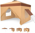 MFSTUDIO 10x10 Pop Up Canopy Tent with Removable Sidewalls Outdoor Enclosed Instant Portable Shelter with Breathable Mesh Windows One Person Setup Beige