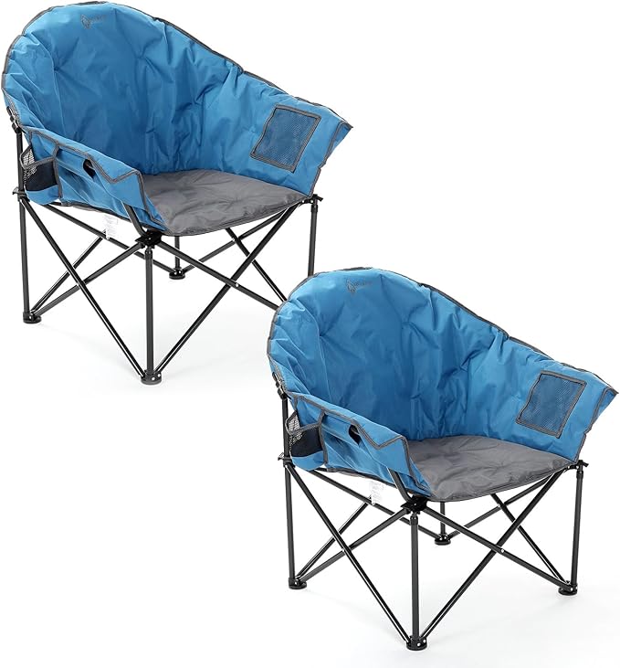 ARROWHEAD OUTDOOR 2-Pack Oversized Heavy-Duty Club Folding Camping Chair w/Pocket Cup Holder Portable Padded Moon Round Saucer Supports 330lbs