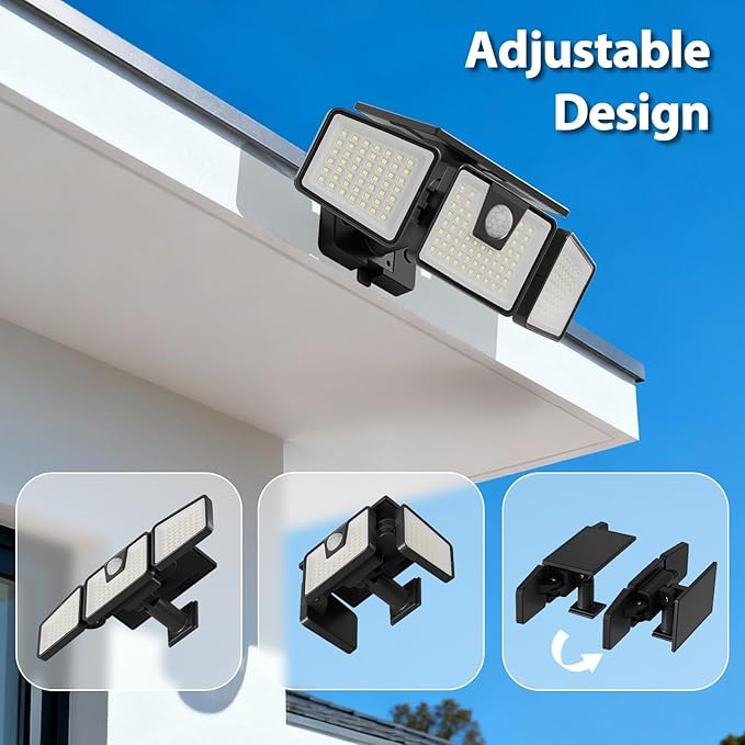 INCX Solar Motion Sensor Lights Outdoor 3 Heads Security Lights Solar Powered 156 LED Flood Light Motion Detected Spotlight for Patio Yard Garage Entryways IP65 Waterproof 4 Pack