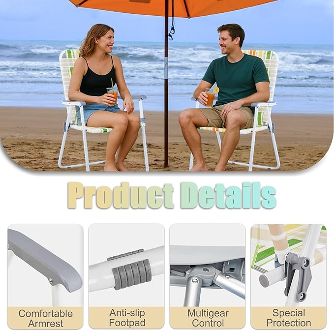 Outvita Webbed Lawn Chairs Set of 2 Foldable Metal Patio Chairs Stable Steel Outdoor Chair for Camping Fishing Beach Poolside Backyard and BBQ