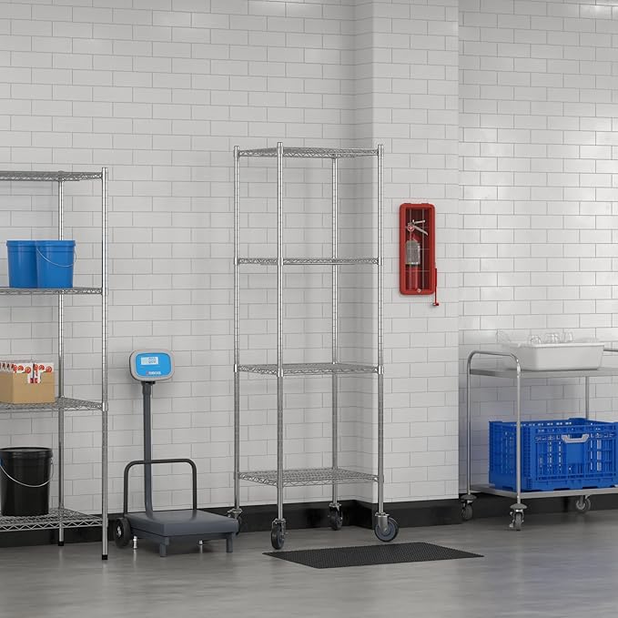 Commercial NSF Listed Chrome Mobile Wire Shelving Kit 21 x 24 x 80 with 4 Shelves Perfect for Warehouse Walk-in Refrigerator Freezer Grocery Store Restaurant Dishroom