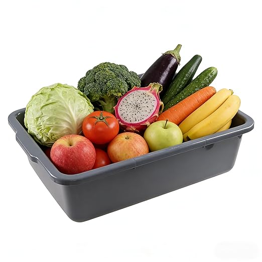4-Pack 32 L Large Bus Tubs Commercial Tote Box Plastic Bus Box Grey Restaurant Wash Basin/Dish Washing Tub for Kitchen Organization/Storage