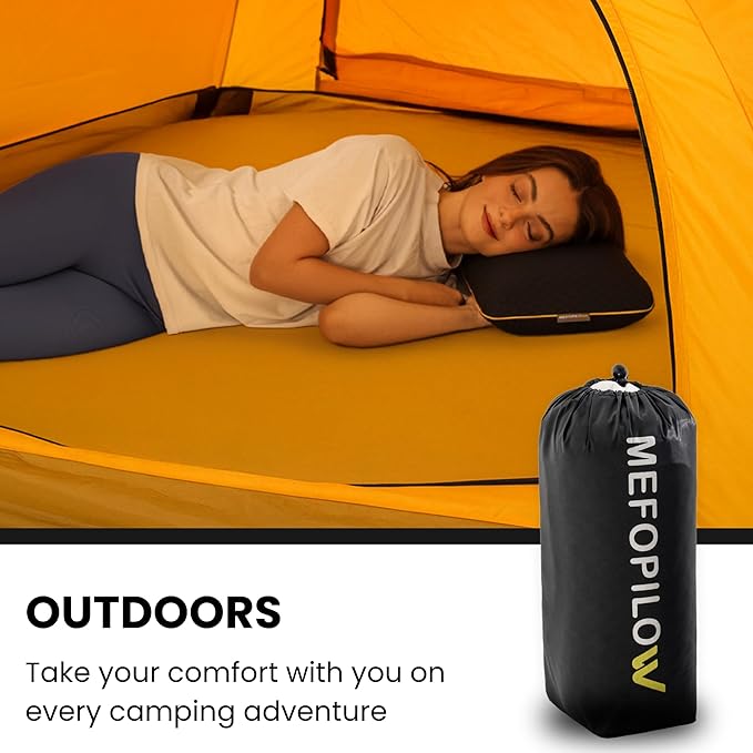 Memory Foam Travel Pillow with Washable Cover &amp Carry Bag – Compact Soft &amp Breathable Neck Pillow for Airplane Camping &amp Car (Black- with Extra Gray Cotton Cover 15.7x9.8x3.9 inches)