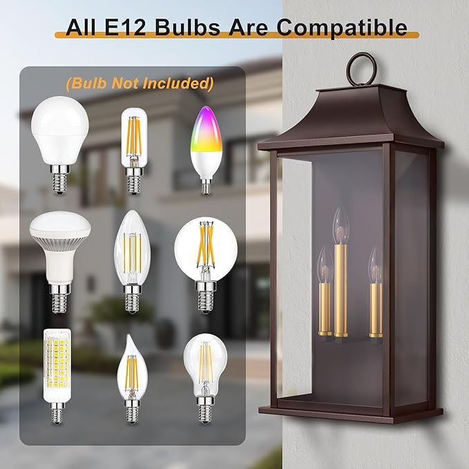 Dusk to Dawn Outdoor Wall Light 3-Light 25.3 Large Outdoor Light Fixture Oil Rubbed Bronze Exterior Wall Lantern Waterproof Outside Wall Sconce for House Porch Patio