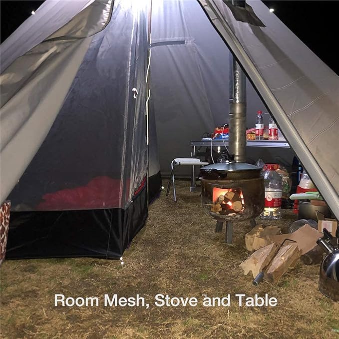 4 Persons 5lb Lightweight Tipi Hot Tents with Stove Jack 7'3 Standing Room Teepee Tent for Hunting Family Team Backpacking Camping Hiking