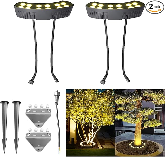 Tree Lights Outdoor Low Voltage Landscape Lighting DC 24V LED Landscape Spotlights Waterproof 3000K Warm White Uplighting for Tree Palm Pathway Yard Garden Chrismas Decor (2 Pack)