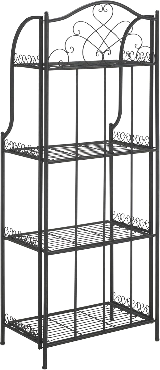 SAFAVIEH Outdoor Collection Amaris Victorian Scroll Antique Black 4-Tier Shelf Baker's Rack (Fully Assembled)