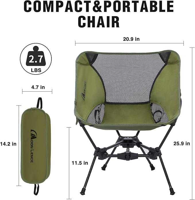 MOON LENCE Portable Camping Chair Backpacking Chair - The 4th Generation Ultralight Folding Chair - Compact Lightweight Foldable Chairs for Hiking Mountaineering Beach (Green-2Pack)