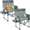TIMBER RIDGE 2 Pack Aluminum Camping Directors Chair with Side Table Pocket Portable Folding Heavy Duty Lawn Chair for Fishing Trip Picnic Concert Outdoor 400lbs Grey