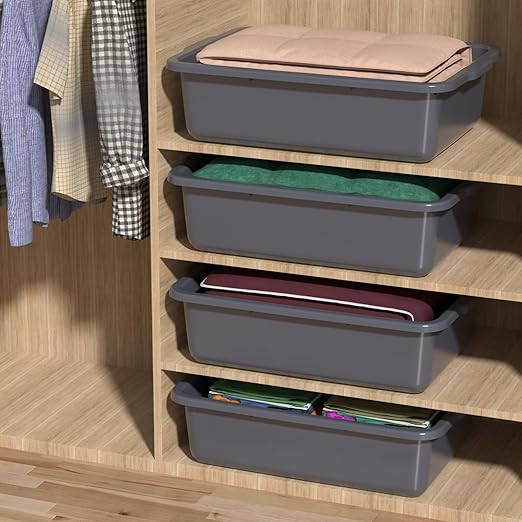35 L Gray Food Serving Bus Tub Plastic Large Bus Box 4 Packs