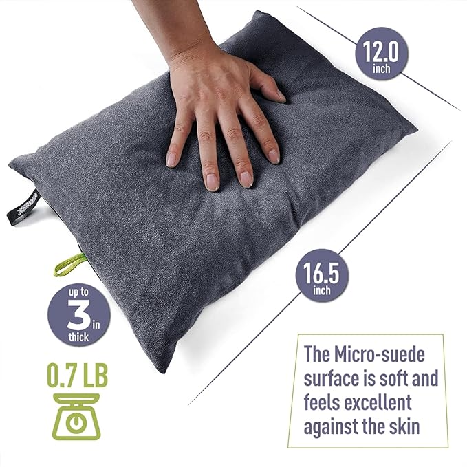 ZOOOBELIVES Down Filled Camping Pillow for Travel Washable Soft Cover Small Camp Cushion for Neck &amp Lumbar Support On-The-Go Ultralight &amp Compressible for Hiking Backpacking - AlpliveS2046