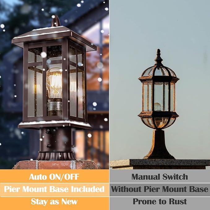 Bronze Post Lights Dusk to Dawn 2 Packs Outdoor Post Mount Outdoor Light Fixtures Bronze Patio Pole for Lights Waterproof Exterior Lamp Post Light Fixture for Path Garden Yard Patio