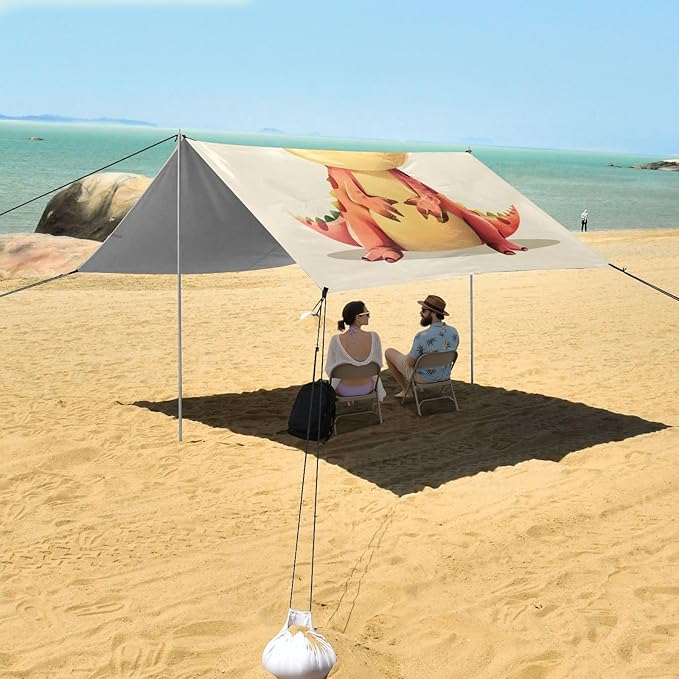 ALAZA Cute Dinosaur Dino Cartoon Beach Tent Sun Shelter UPF50+ Protection Beach Shade Canopy w/ 4 Sandbags for Outdoor Camping Fishing Backyard Fun Picnic 10x9 ft