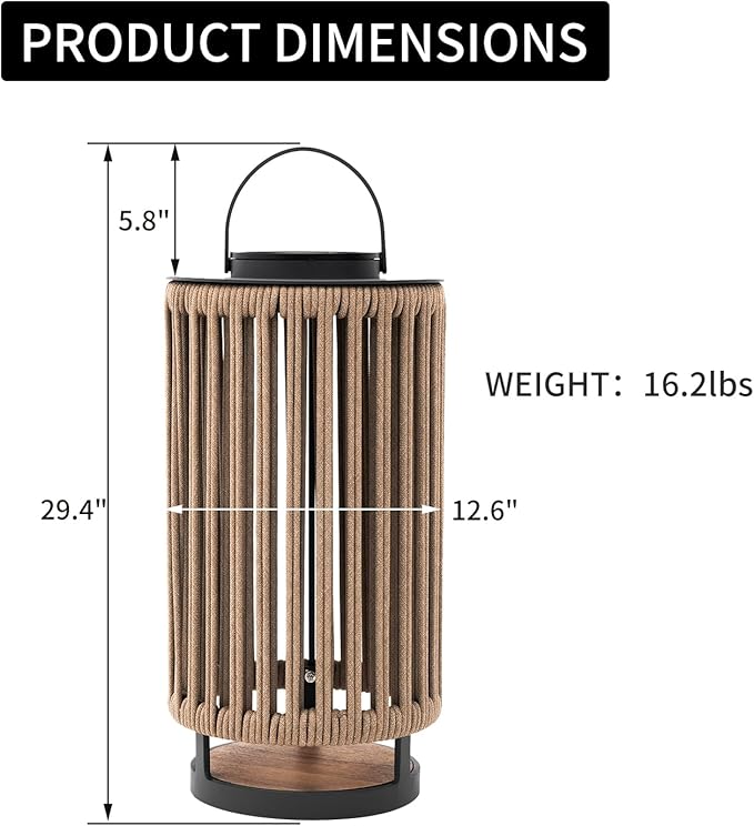 Outdoor Solar Lanterns Outdoor Hollowed-Out LED Floor Lights Aluminum Braided Rope Lantern with Handle for Patio Yard Pathway Yellow