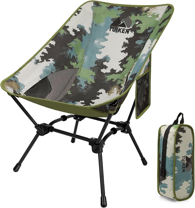 Ultralight Camping Chair Backpacking Chair Portable Camp Chair with Cup Holder &amp Storage Bag Lightweight Compact Folding Chair for Hiking Travel Picnic Mountaineering (Camo)