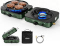 BIG HORN OUTDOORS 2 Burner Propane Camping Stove Portable Camp Stove Folding Gas Stove Includes Frying Pan &amp Carry Bag for Camping Emergency Use and Outdoor Cooking