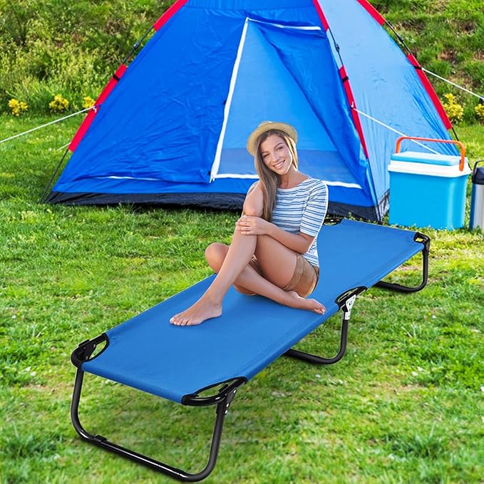 COSTWAY Folding Camping Bed Outdoor Portable Military Cot Sleeping Hiking Travel Blue