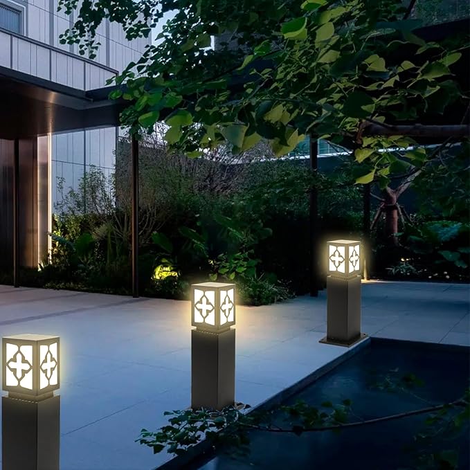 Landscape Path Lights 24 IP65 Waterproof Bollard Lights Heavy Duty Steel Stable Widened Base E27 Lamp Holder Modern Outdoor Path Lights Bollard for Lawn Patio Courtyard Driveway Cross 1pack