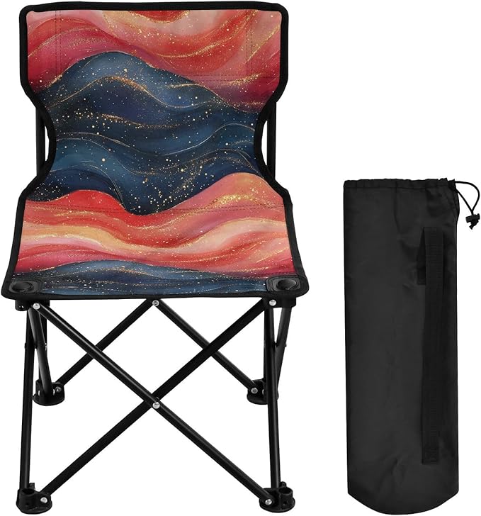 KLL Royal Blue and Red Wave Fluid Art Style Packable Backpacking Chairs Ultralight Collapsible Chair with Carrying Bag Lawn Chair for Picnic Hiking