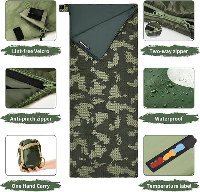 Camouflage Camping Sleeping Bag Waterproof Ultralight Splicable Double Large Quilt 3 Season Hiking Sleeping Bags