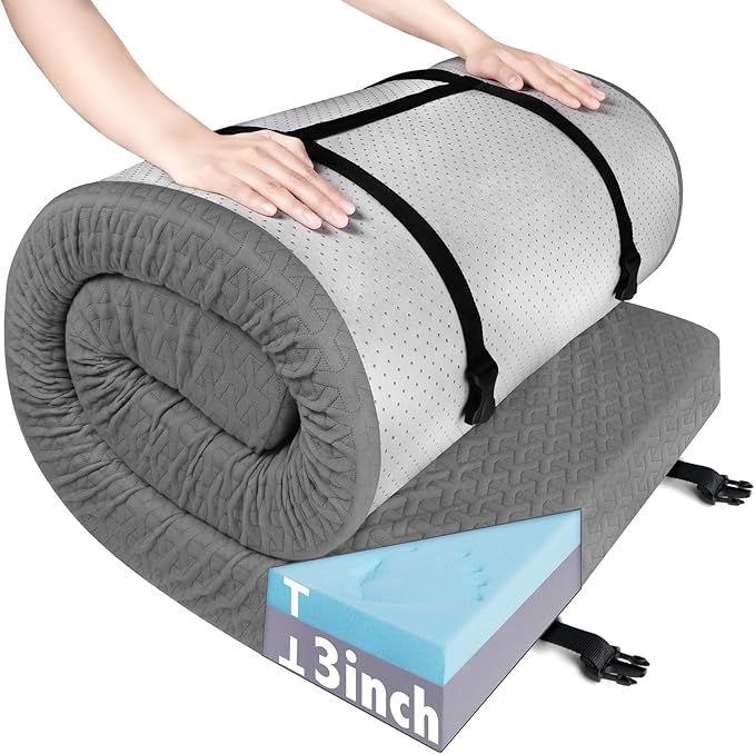 Memory Foam Camping Mattress Pad 3 Inch Thick Portable Sleeping Pad with Waterproof Cover Portable Roll Up Cot Mattress Pad Floor Mat for Travel Truck Bed Tent 72 x 24x 3