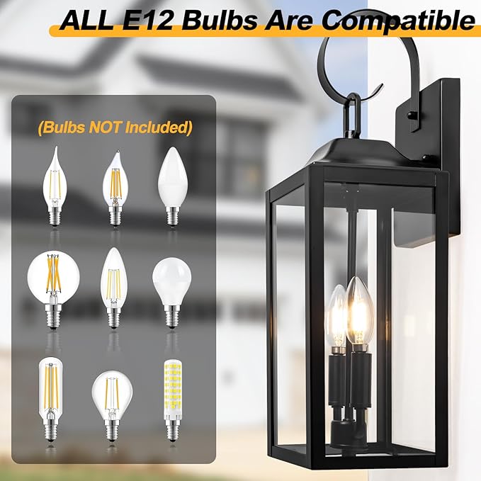 19 Large Outdoor Wall Light - Black Outside Wall Mounted Light Fixture Exterior Farmhouse Wall Sconce Lantern 2-Light Modern Porch Lighting Exterior Lamp for House 2 Pack